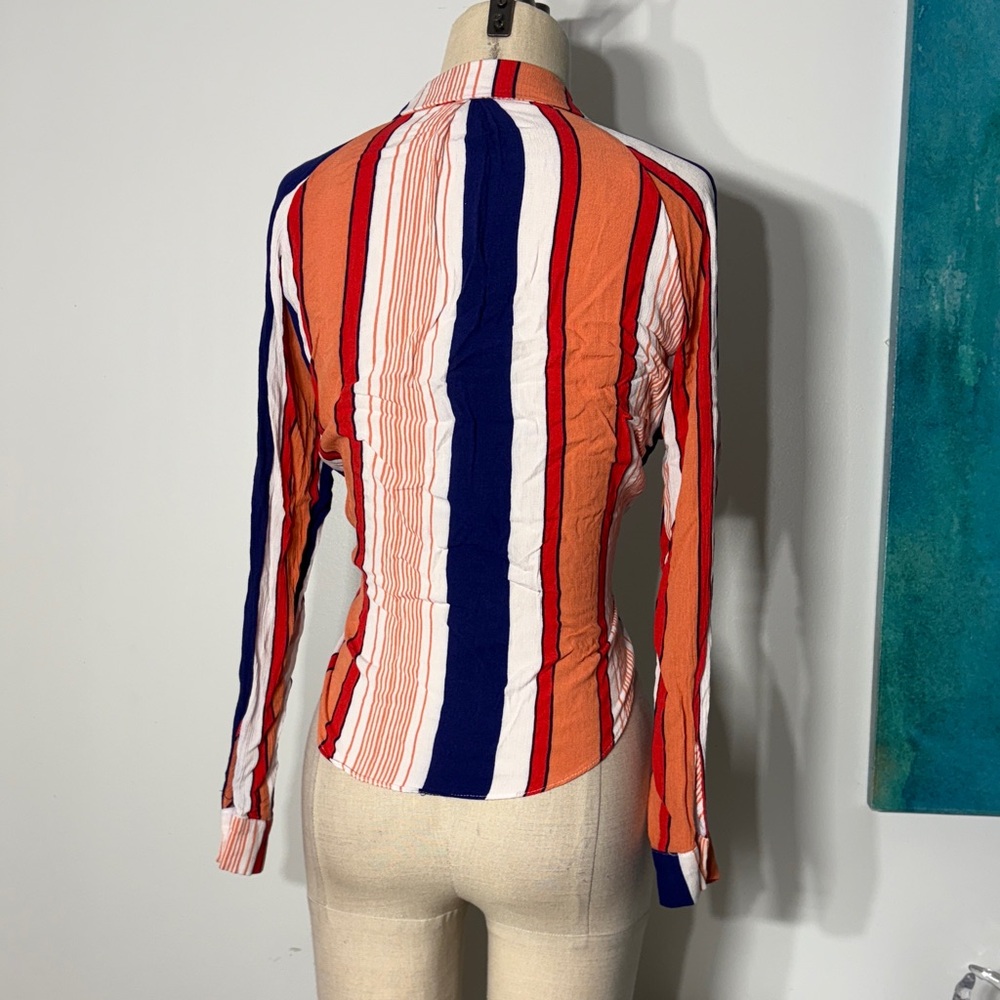 Fashion Nova Vibrant Striped Tie-Front Blouse - Picture 4 of 5